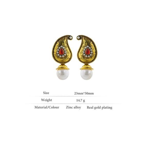 Vintage Metal Imitation Pearls Dangle Earrings - Picture 2 of 6